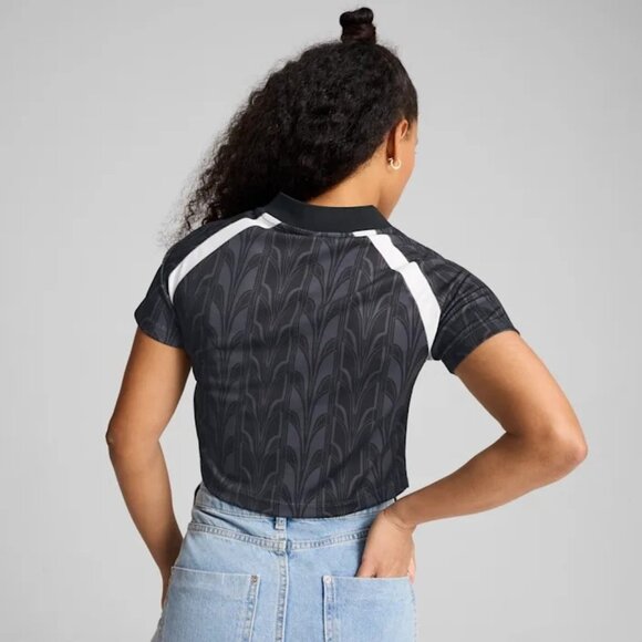 Puma Football Jersey Black Printed Logo Short Sleeve Baby Tee Women's Large L - Picture 3 of 9